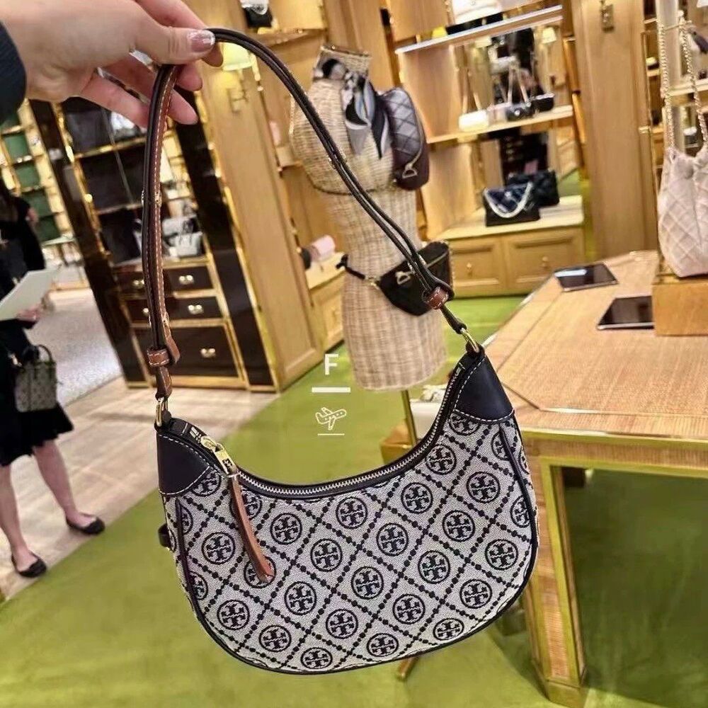 Tory Burch T Monogram Crescent Canvas Shoulder Bag